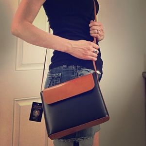 NWT Navy and cognac Italian leather purse